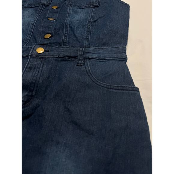 NEW Chouyatou Cap Sleeve Bodycon 1/2 Button Placket Mini Denim Pencil Dress M - Picture 12 of 13